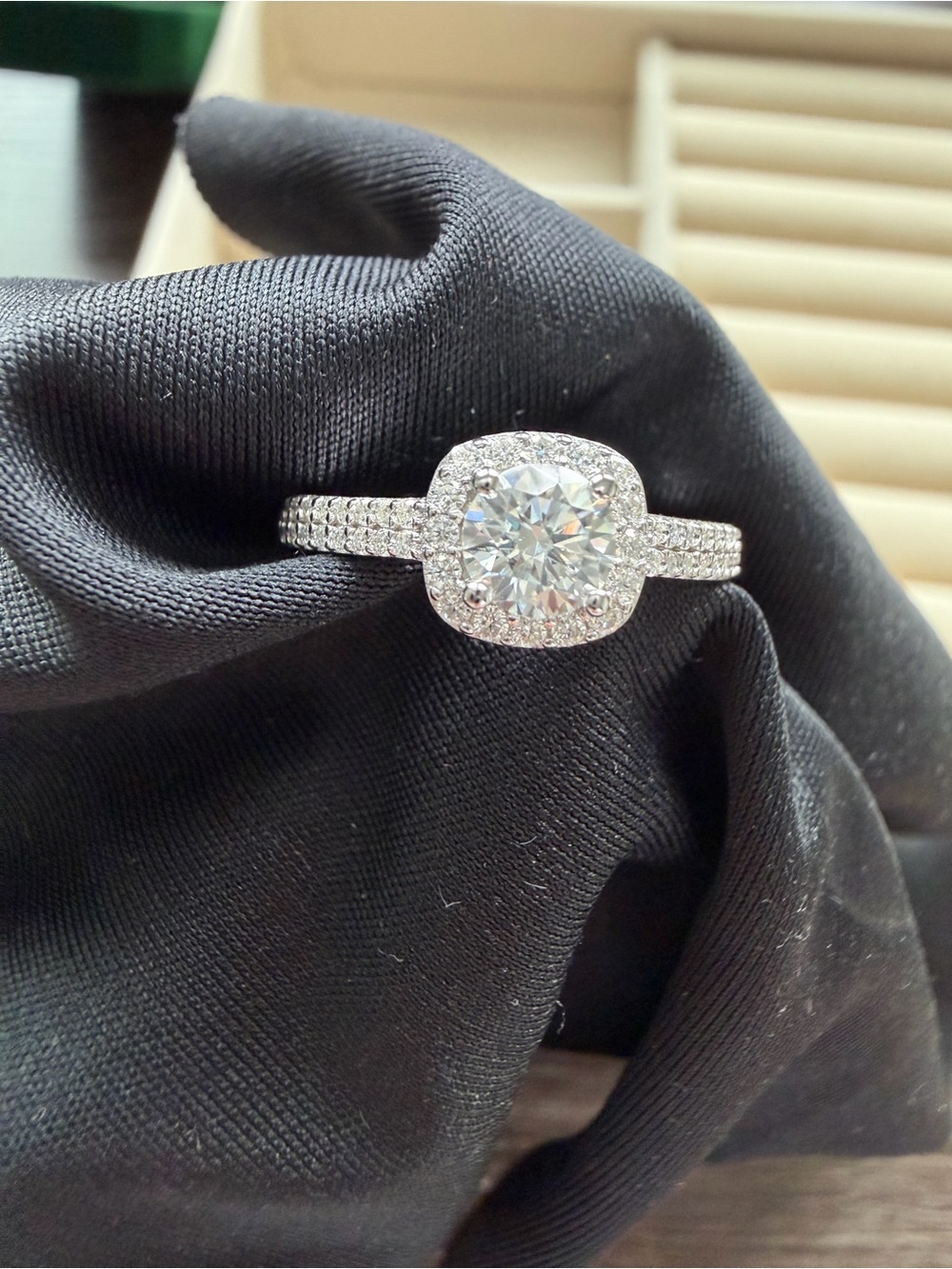Dainty 0.83ct Moissanite Round Halo Engagement Ring Sterling Silver GRA Cert